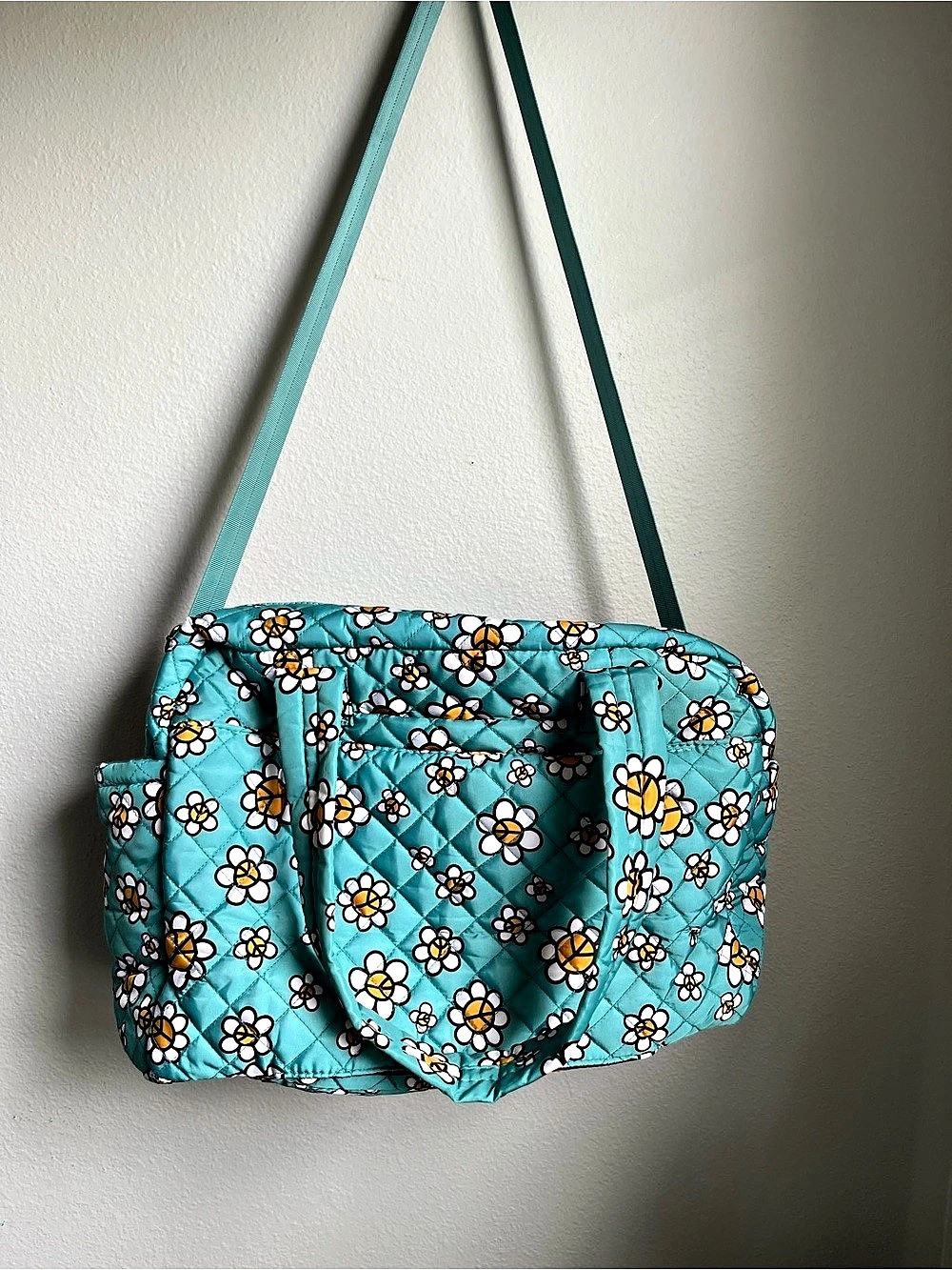 No Boundaries Quilted Double Pocket Weekender Bag Blue & White